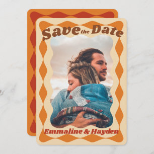 Groovy Orange Wavy Border Foto Wedding Save The Date