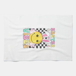 Groovy Oster Vibes Bunny Ostertag Lächeln Gesicht  Geschirrtuch