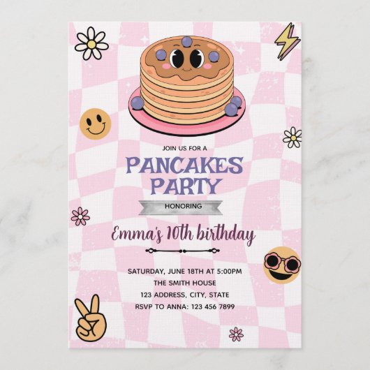 Groovy pancake party invitation einladung (Vorderseite)