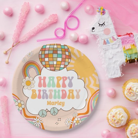 Groovy Party Retro Hippie 70er Rainbow Birthday Pappteller (Party)
