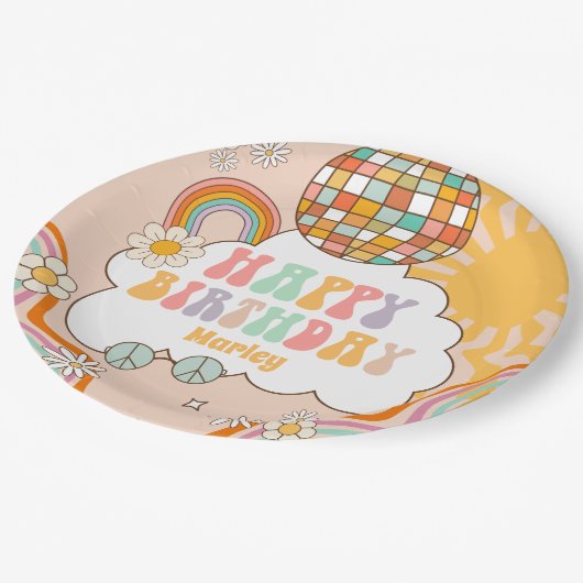 Groovy Party Retro Hippie 70er Rainbow Birthday Pappteller (Schrägansicht)