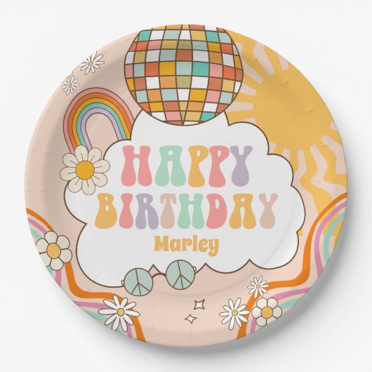 Groovy Party Retro Hippie 70er Rainbow Birthday Pappteller (Vorderseite)