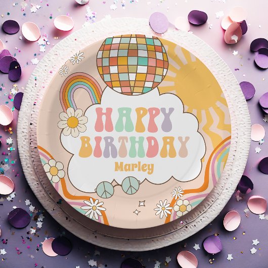 Groovy Party Retro Hippie 70er Rainbow Birthday Pappteller