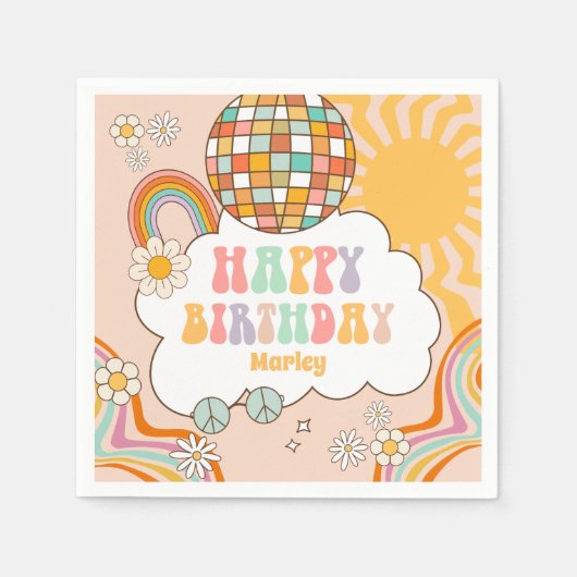 Groovy Party Retro Hippie 70er Rainbow Birthday Serviette (Vorderseite)