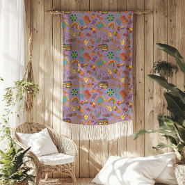 Groovy Pastel Blanket 70s Colorful Cozy Accent Fleecedecke