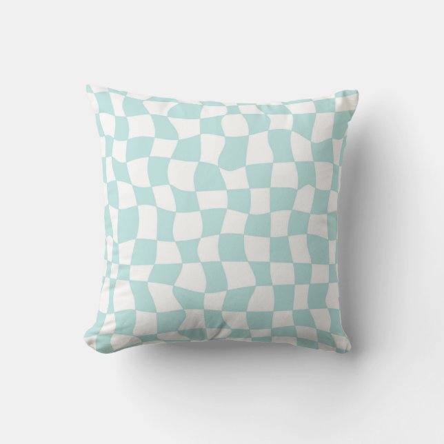 Groovy Pastel Blue White Karos Checkered Kissen (Vorderseite)