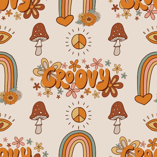 Groovy Pastel Curtain 60th Terracotta Bloom Art Duschvorhang