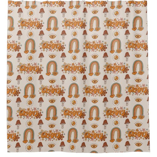 Groovy Pastel Curtain 60th Terracotta Bloom Art Duschvorhang (Vorderseite)