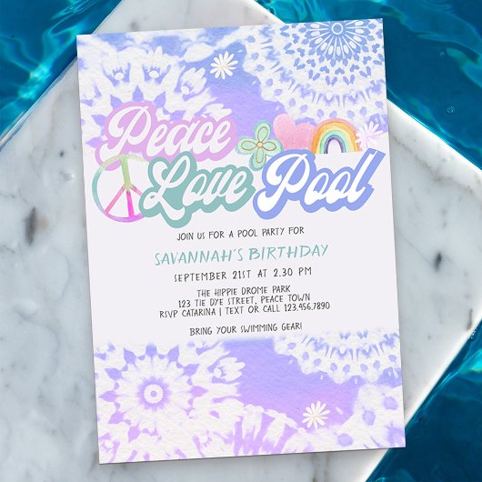 Groovy Pastel Gefärbte Krawatte Peace Liebe Pool P Einladung