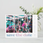 Groovy Pastel Lila Gradient Retro Foto Hochzeit Save The Date (Stehend Vorderseite)