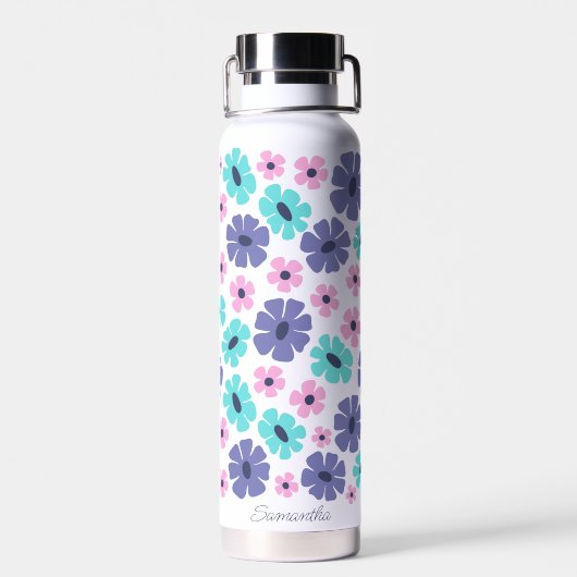 Groovy Pastel Muster Retro Floral Trinkflasche (Rückseite)