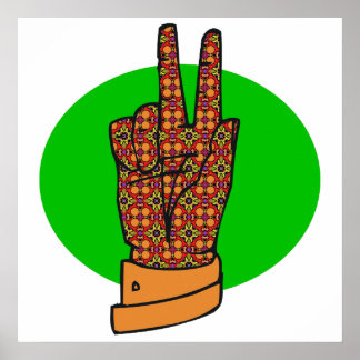 Groovy Peace Hand Symbol Vintage Poster 60er 70er