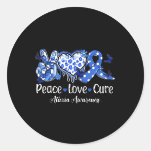 Groovy Peace Liebe Cure Blue Ribbon Ataxies Awaren Runder Aufkleber