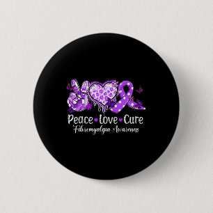Groovy Peace Liebe Heilung Lila Ribbon Fibromyalgi Button