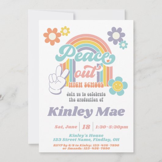 Groovy Peace Out High School Graduation Party Einladung (Vorderseite)