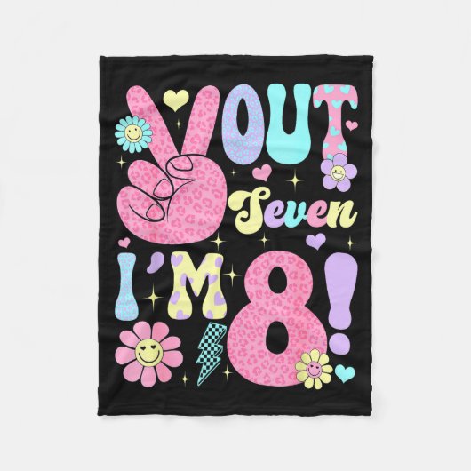 Groovy Peace Out Seven I'm 8 Years Old 8th Birthda Fleecedecke (Vorderseite)