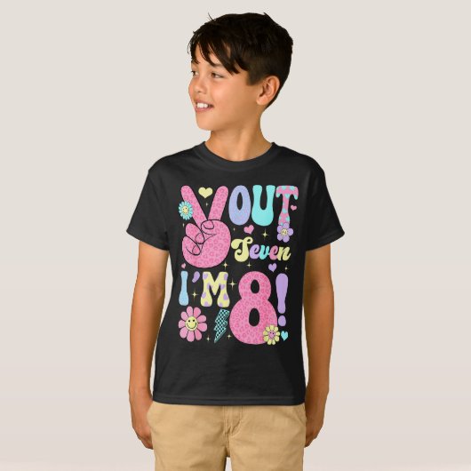 Groovy Peace Out Seven I'm 8 Years Old 8th Birthda T-Shirt (Vorne ganz)