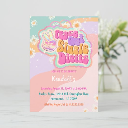 Groovy Peace Out Single Digits 10. Einladung (Stehend Vorderseite)