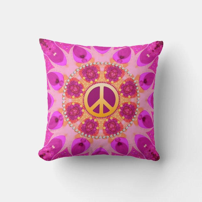Groovy Peace Sign Orange Pink Cushion / Kissen (Vorderseite)