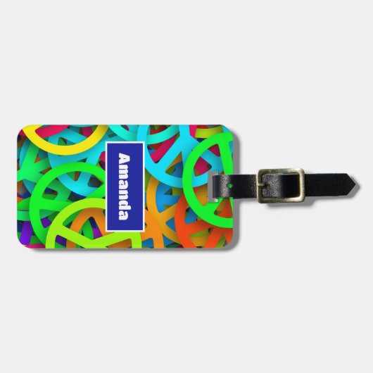 Groovy Peace signalisiert Regenbogenmuster Gepäckanhänger (Vorderseite horizontal)