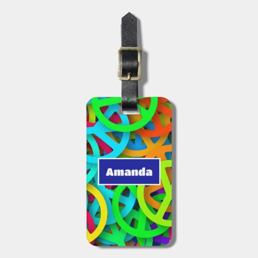Groovy Peace signalisiert Regenbogenmuster Gepäckanhänger (Vorderseite vertikal)