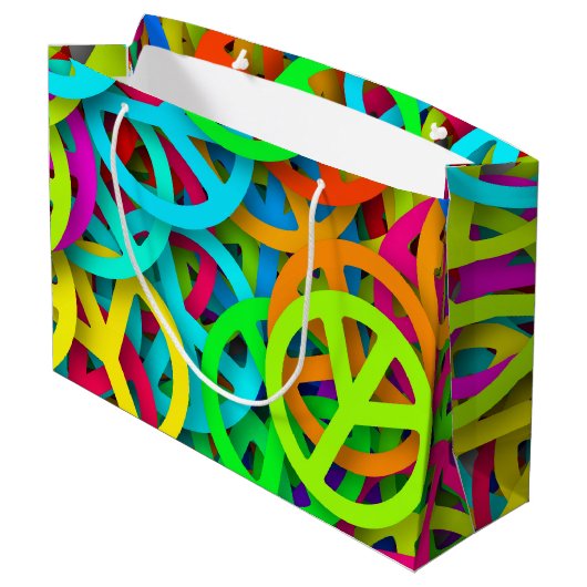 Groovy Peace signalisiert Regenbogenmuster Große Geschenktüte (Rückseite Schrägansicht)