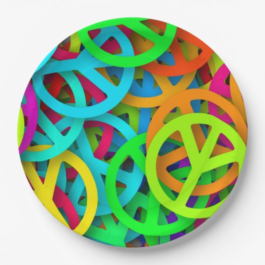 Groovy Peace signalisiert Regenbogenmuster Pappteller (Vorderseite)