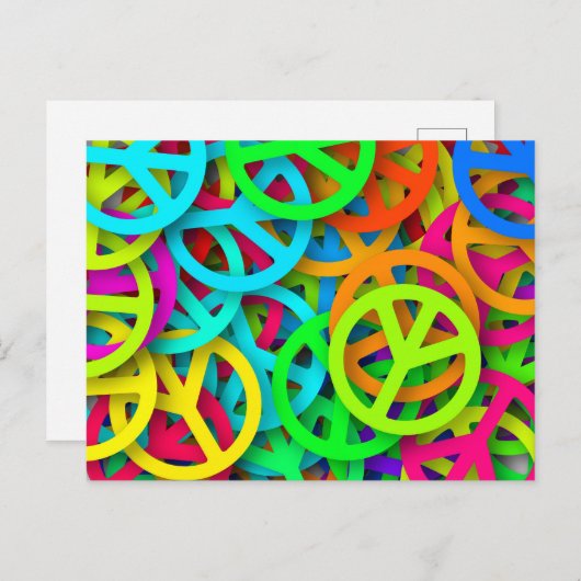 Groovy Peace signalisiert Regenbogenmuster Postkarte (Vorne/Hinten)