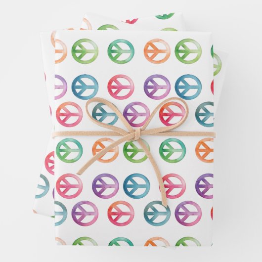 Groovy Peace signalisiert Wasserfarben-Hippie-Lieb Geschenkpapier Set (Beispiel)