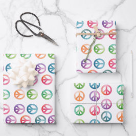 Groovy Peace signalisiert Wasserfarben-Hippie-Lieb Geschenkpapier Set