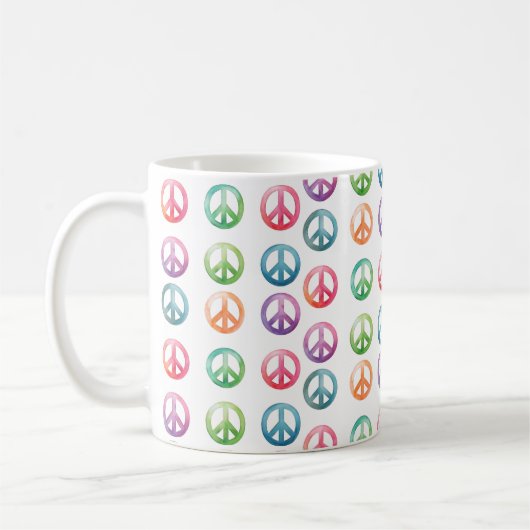 Groovy Peace signalisiert Wasserfarben-Hippie-Lieb Kaffeetasse (Links)