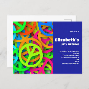 Groovy Peace Signs Rainbow Pattern Birthday Einlad Postkarte