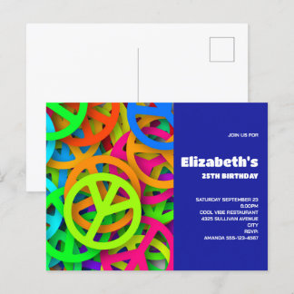 Groovy Peace Signs Rainbow Pattern Birthday Einlad Postkarte