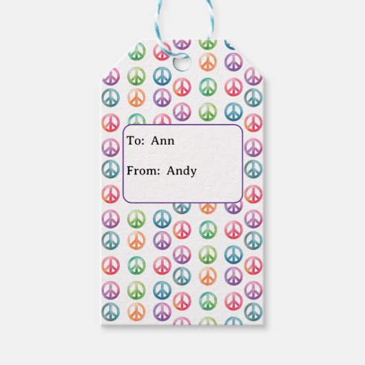 Groovy peace signs watercolor style hippie love geschenkanhänger (Vorderseite)