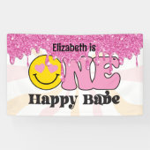 Groovy Peach Pink One Happy Babe Birthday Banner (Horizontal)