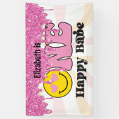 Groovy Peach Pink One Happy Babe Birthday Banner (Vertikal)