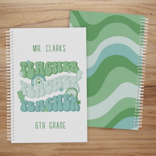 Groovy Personalisiert Green Retro Niedlich Teacher Planer