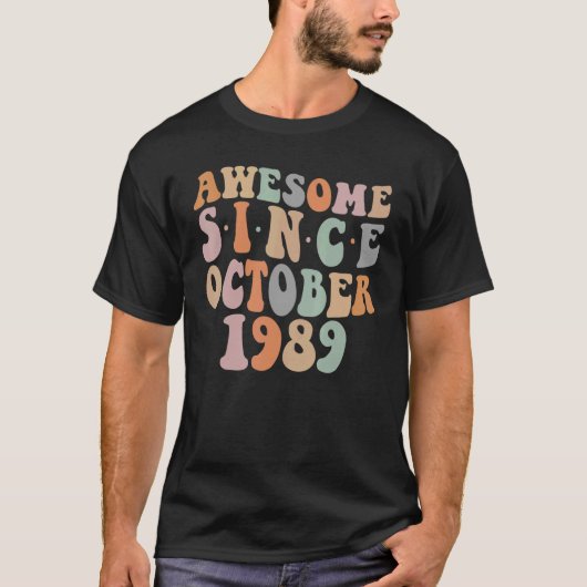 Groovy Phantastisch seit Oktober 1989 33. Geburtst T-Shirt (Vorderseite)