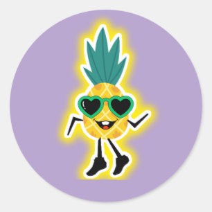 Groovy Pineaple Vibes - Cool Obstbäume Cartoon Runder Aufkleber