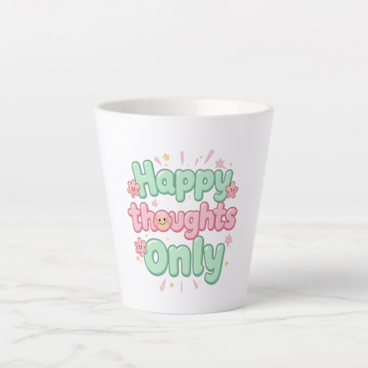 Groovy Pink and Green "Happy Thoughts Only" Milchtasse (Vorderseite)