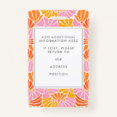 Groovy Pink Boho Floral Unique Mitarbeiter Foto ID Ausweis (Rückseite)