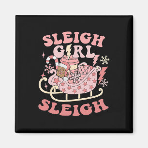 Groovy Pink Christmas Sleigh Girl Sleigh Gingerbre Magnet