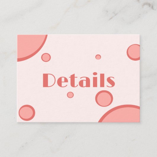 Groovy Pink Circles Retro Wedding Detail Begleitkarte (Vorderseite)