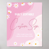 Groovy Pink Daisy Birthday Party Table Sign Poster (Vorne)