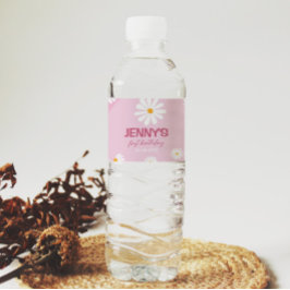 Groovy Pink Daisy Birthday Wasser Flasche Etikett