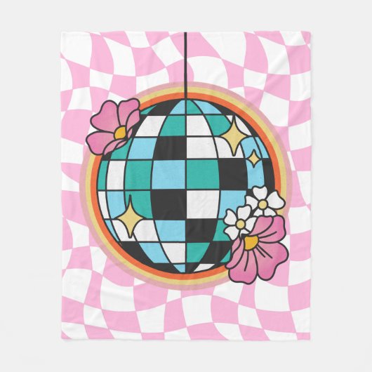 Groovy Pink Disco Ball 60er Hippie Retro Checkered Fleecedecke (Vorderseite)