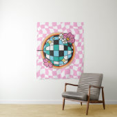 Groovy Pink Disco Ball 60er Hippie Retro Checkered Wandteppich (Beispiel)