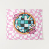 Groovy Pink Disco Ball 60er Hippie Retro Checkered Wandteppich (Vorderseite (Horizontal))