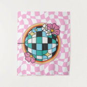 Groovy Pink Disco Ball 60er Hippie Retro Checkered Wandteppich (Vorderseite)