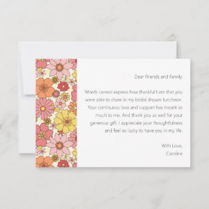 Groovy Pink Floral Brautparty Custom Message Dankeskarte